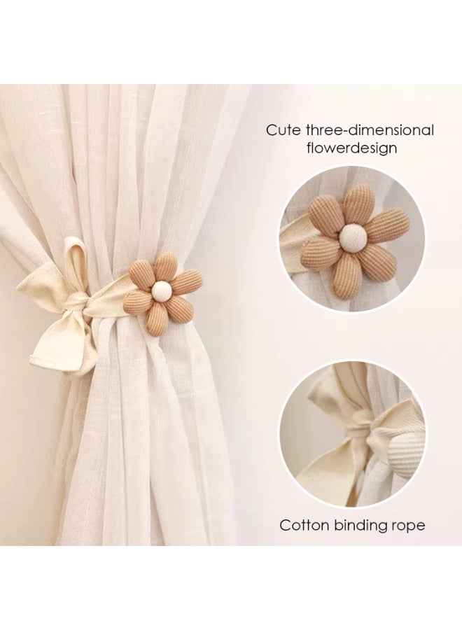 موثوقية التنبؤ 2 قطعة من ربطات الستائر، ربطات ستائر بوهو زهرية، حاملات ستائر بسيطة وأنيقة على شكل زهرة عباد الشمس، ديكور غرفة نوم بوهو (كريمي) - Image 2
