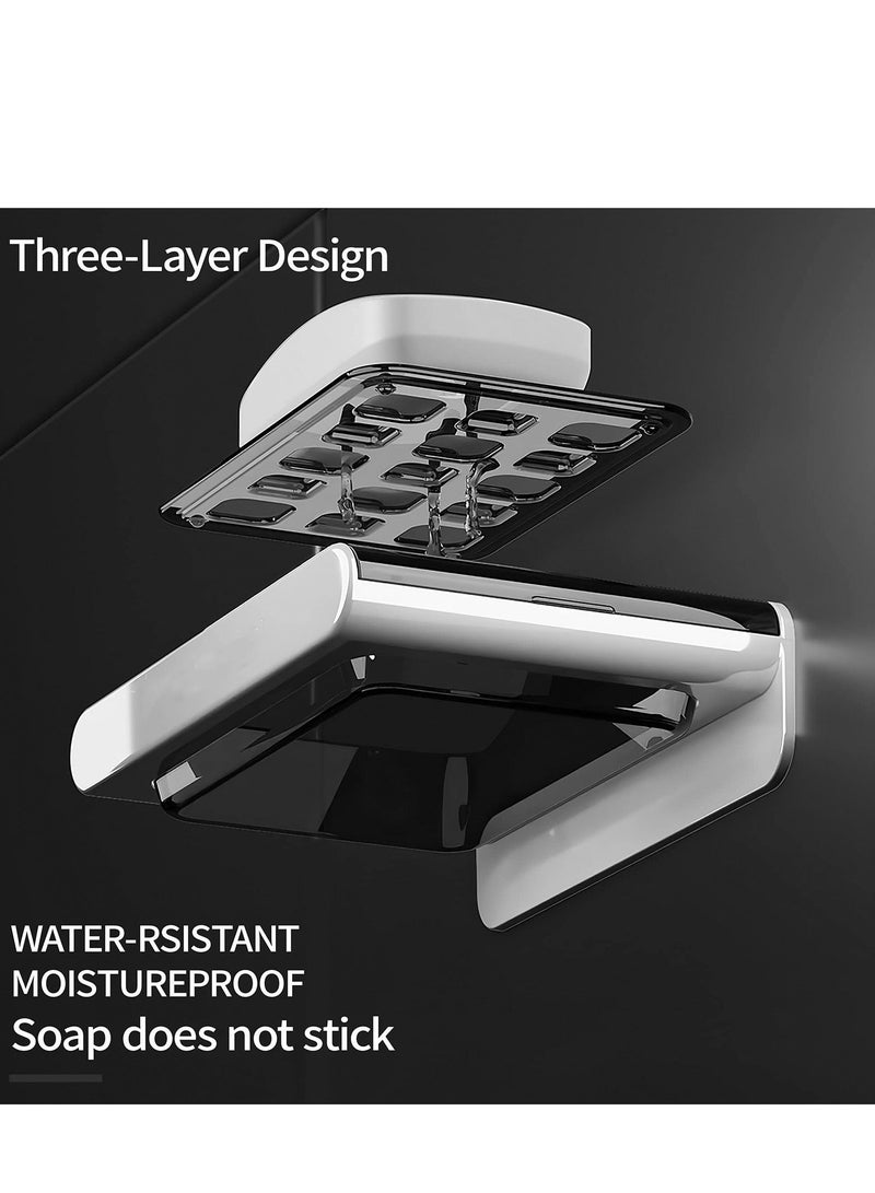 Soap Dish with Draining Tray -Soap Holder for Shower Wall, Hanging Shower, Wall-Mounted Bathroom, and Kitchen - Convenient Hygienic White - Image 3