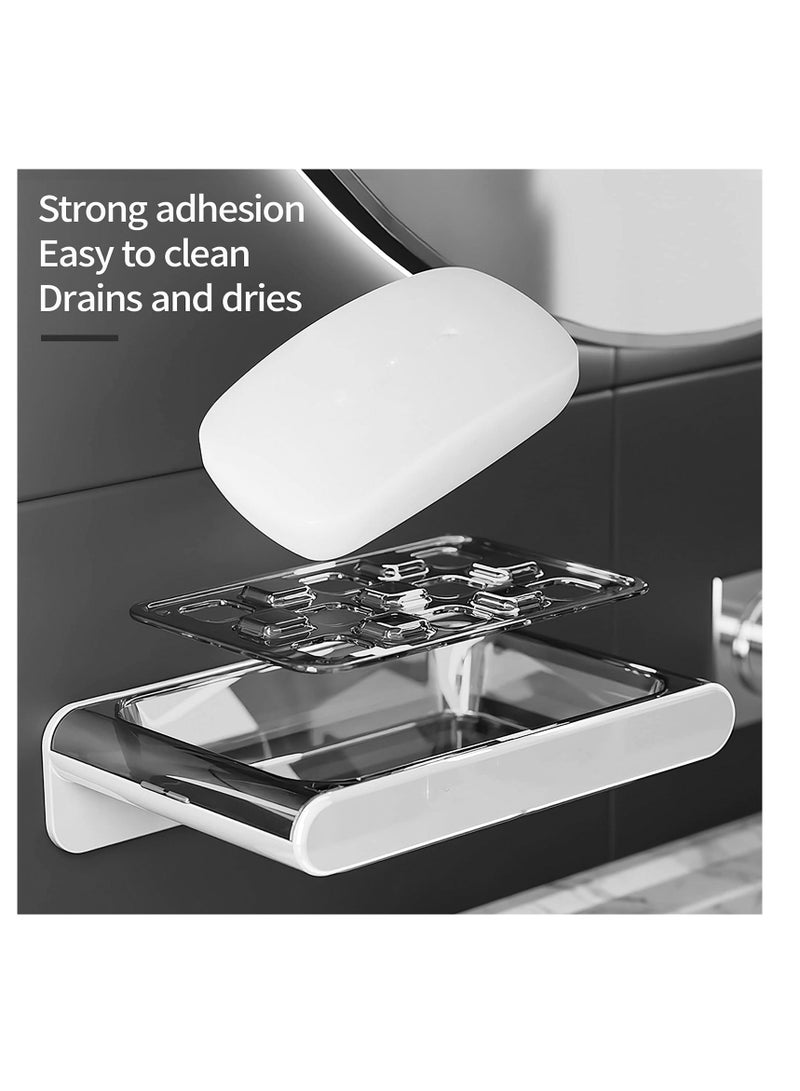 Soap Dish with Draining Tray -Soap Holder for Shower Wall, Hanging Shower, Wall-Mounted Bathroom, and Kitchen - Convenient Hygienic White - Image 2