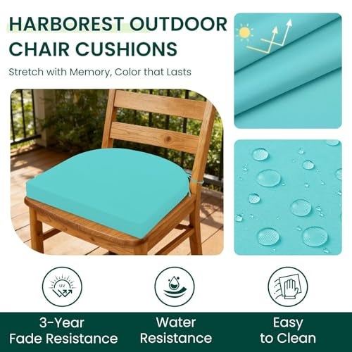 HARBOREST Outdoor Chair Cushions Set of 2 Water Resistant Patio Chair Cushions with Ties Outdoor Seat Cushions for Patio Furniture 17x16x2 Teal - Image 3
