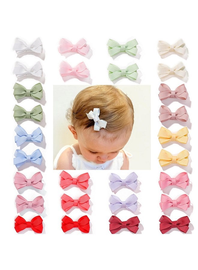 CellElection 28 Pack Baby Girls Fine Hair Clips Handmade Hair Bows for Baby Fine Hair Mini Grosgrain Ribbon Hair Bows Snap Hair Clips Barrettes Hair Accessories for Baby Girls Newborn Infant Toddlers - Image 1