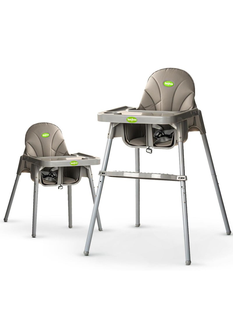 بيبي كرسي مرتفع للأطفال 2 في 1 كلينتو من بايبي للأطفال، كرسي تغذية الطفل مع ارتفاعين قابلين للتعديل، مسند للقدمين، صينية، حامل، حزام أمان ثلاثي النقاط | كرسي مرتفع للأطفال للأطفال من عمر 6 أشهر إلى 3 سنوات للأولاد والبنات باللون الرمادي - Image 1