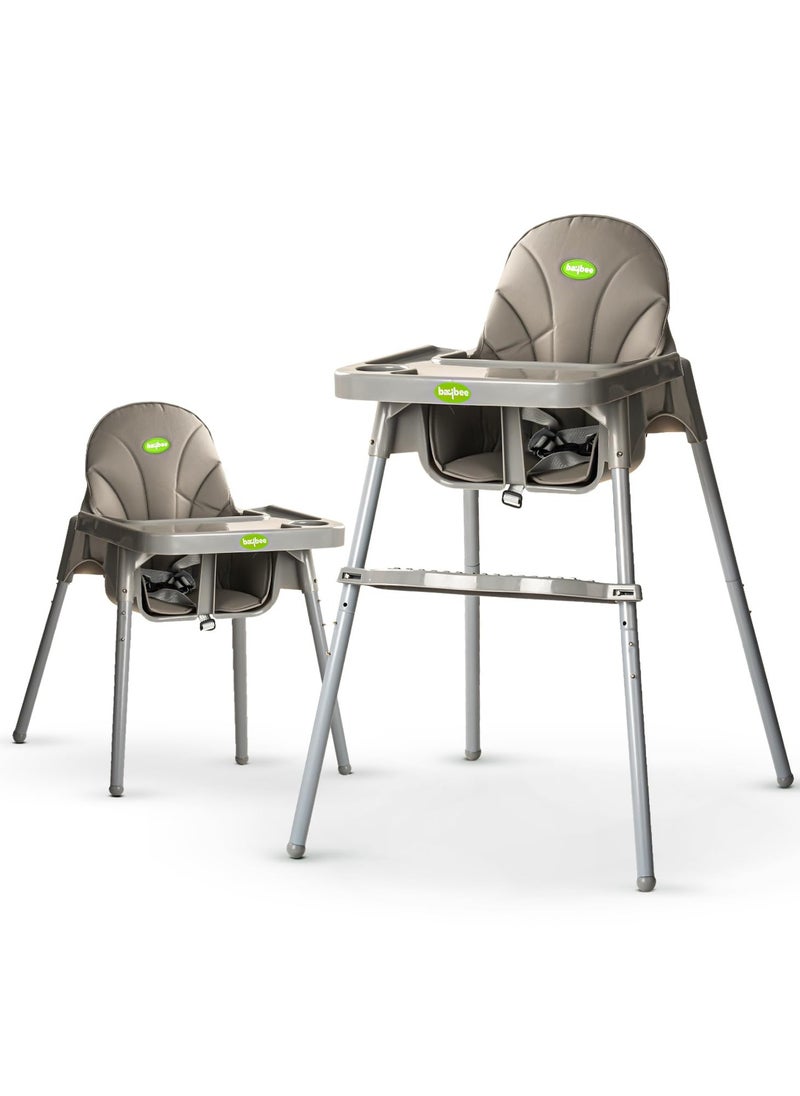BAYBEE - 2 in 1 Clento Baby High Chair for Kids, Baby Feeding Chair With 2 Height Adjustable, Footrest, Tray, Stand, 3 Point Safety Belt, Kids High Chair For Baby 6 Months To 3 Years - Grey - Image 1