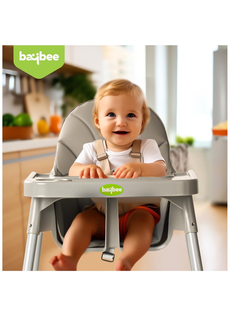 BAYBEE - 2 in 1 Clento Baby High Chair for Kids, Baby Feeding Chair With 2 Height Adjustable, Footrest, Tray, Stand, 3 Point Safety Belt, Kids High Chair For Baby 6 Months To 3 Years - Grey - Image 1