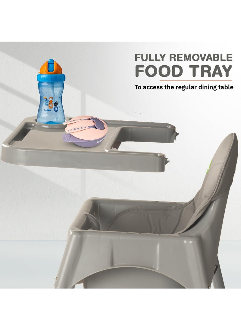 BAYBEE - 2 in 1 Clento Baby High Chair for Kids, Baby Feeding Chair With 2 Height Adjustable, Footrest, Tray, Stand, 3 Point Safety Belt, Kids High Chair For Baby 6 Months To 3 Years - Grey - Image 1