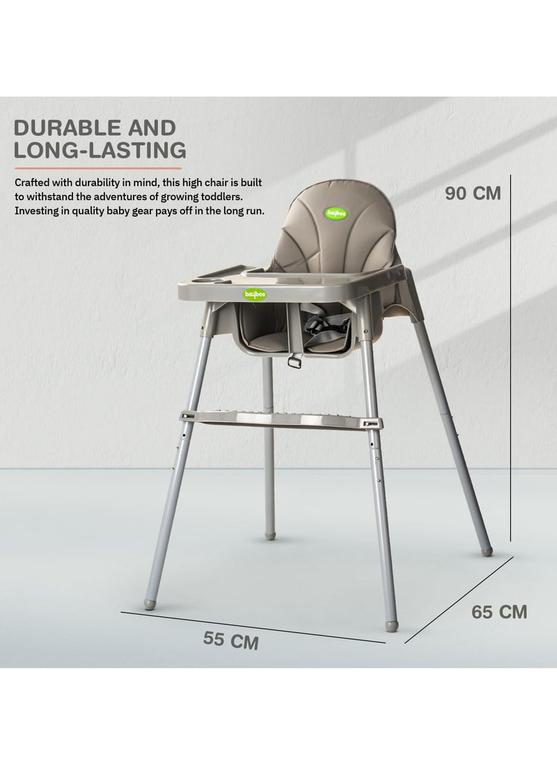 BAYBEE - 2 in 1 Clento Baby High Chair for Kids, Baby Feeding Chair With 2 Height Adjustable, Footrest, Tray, Stand, 3 Point Safety Belt, Kids High Chair For Baby 6 Months To 3 Years - Grey - Image 1