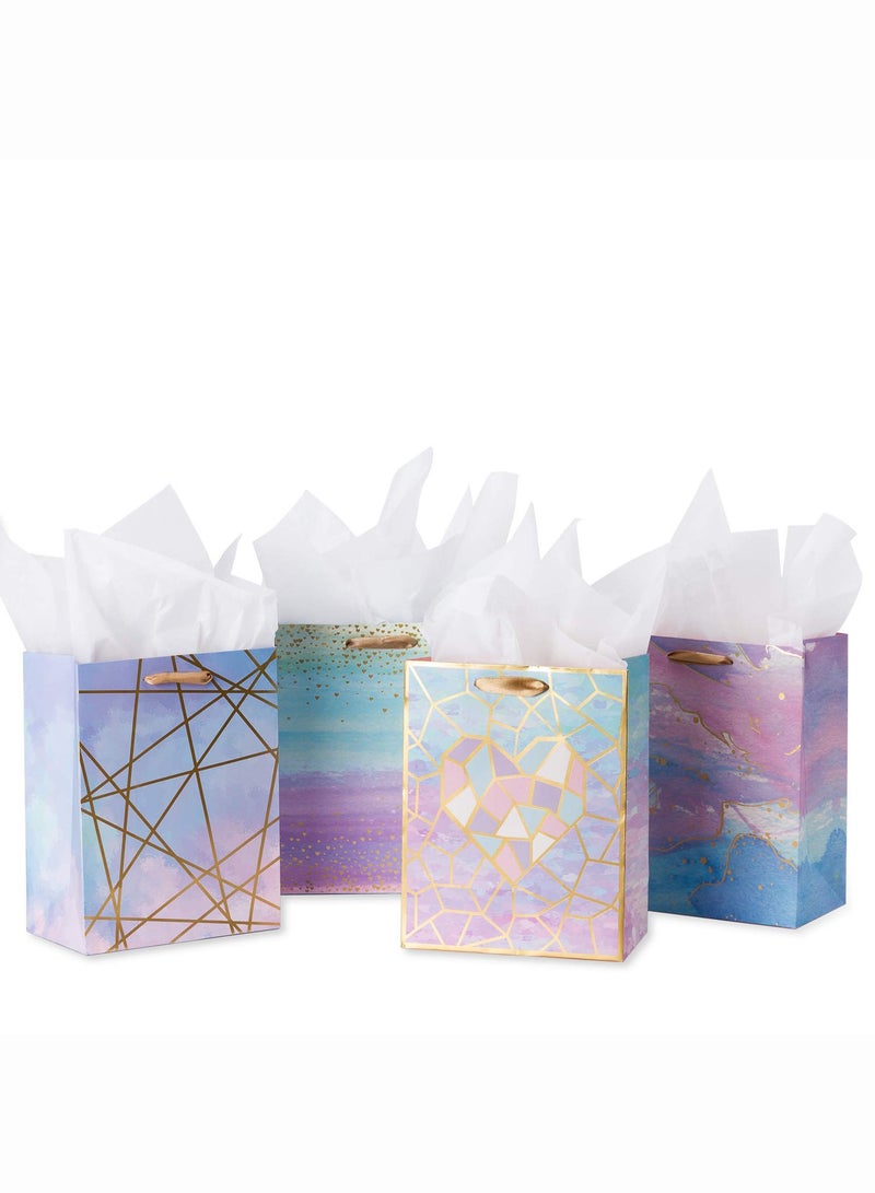 Merrystick Medium Size Gift Bags-Colorful Marble Pattern Gift Bag with Tissue Paper for Shopping, Parties, Wedding, Baby Shower, Craft-4 Pack-23cm X 18cm X 10cm - Image 1