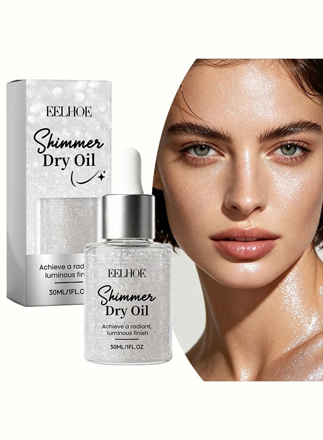 EELHOE Silver body shimmering oil - Fine and natural color-shifting glitter that adheres to the skin for everyday makeup. Shimmering oil 30ml - Image 1