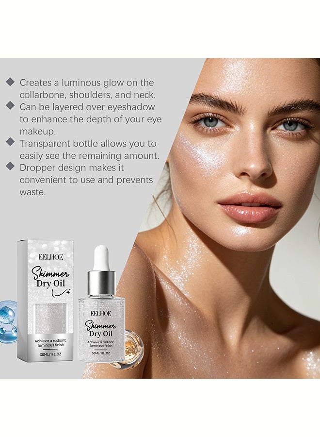 EELHOE Silver body shimmering oil - Fine and natural color-shifting glitter that adheres to the skin for everyday makeup. Shimmering oil 30ml - Image 2