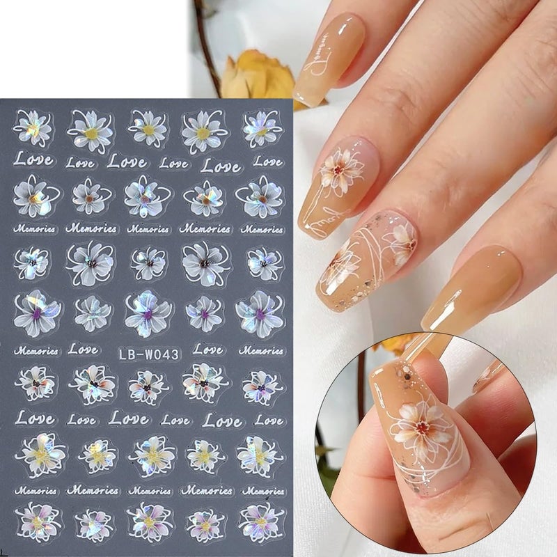 Fcozpjk 5D Embossed Spring Flower Nail Stickers, 4 Sheets Holographic Shiny Butterfly Nail Stickers, Cherry Blossom Nail Decals, Self-Adhesive Pegatinas para UÃ±as, Summer Floral Manicure Design - Image 5
