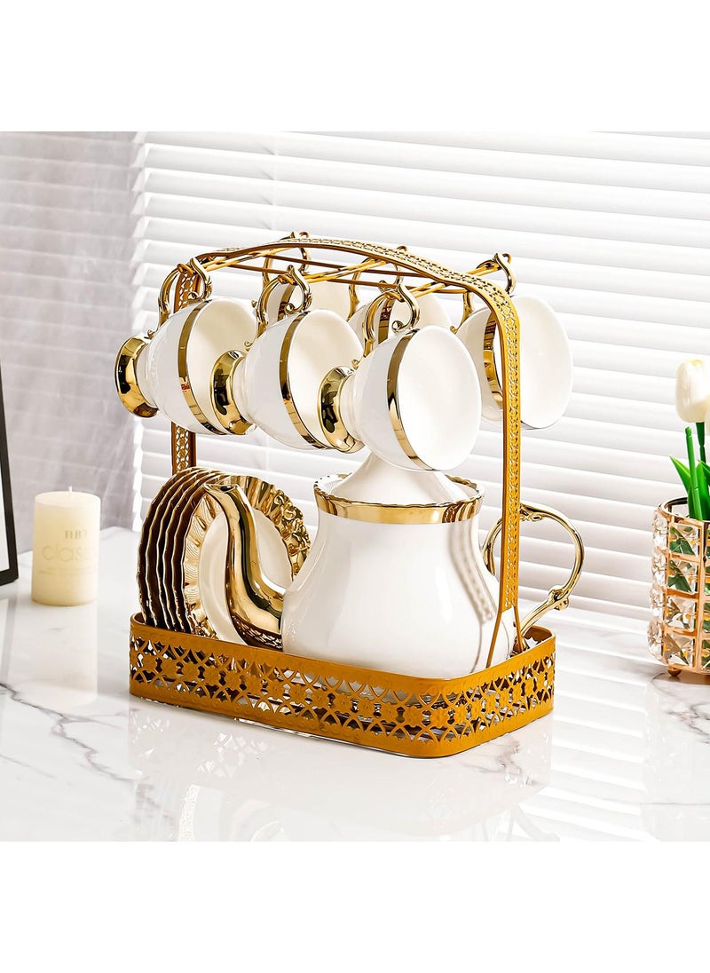 Y&D 14-Piece Ceramic Coffee Cup, Saucer And Kettle Holder Set  - Image 4