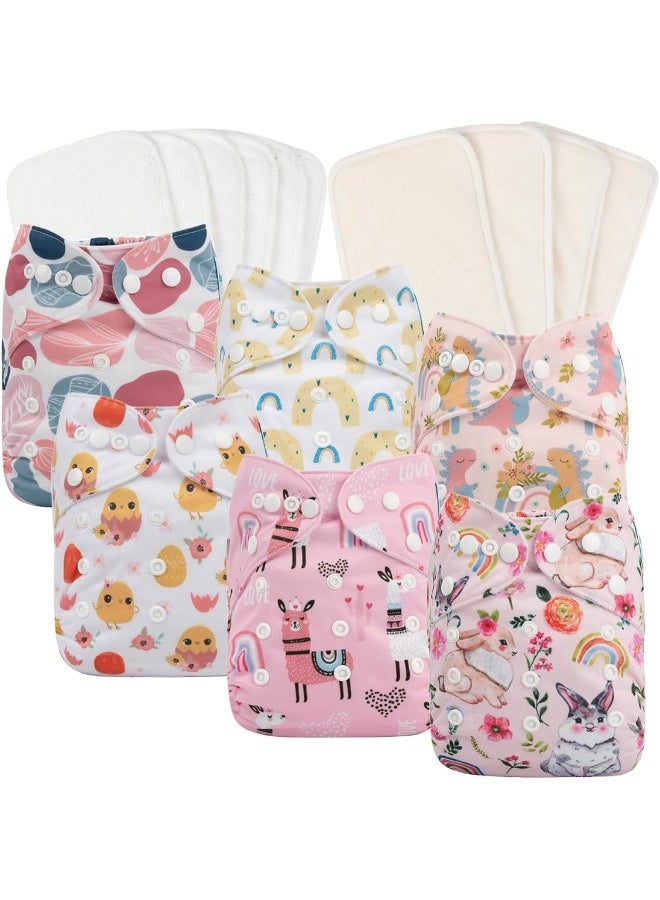 babygoal Reusable Cloth Diapers 6 Pack with 10pcs Inserts, One Size Adjustable Washable Pocket Nappy Covers for Baby Girls and Boys 6FG25 - Image 1