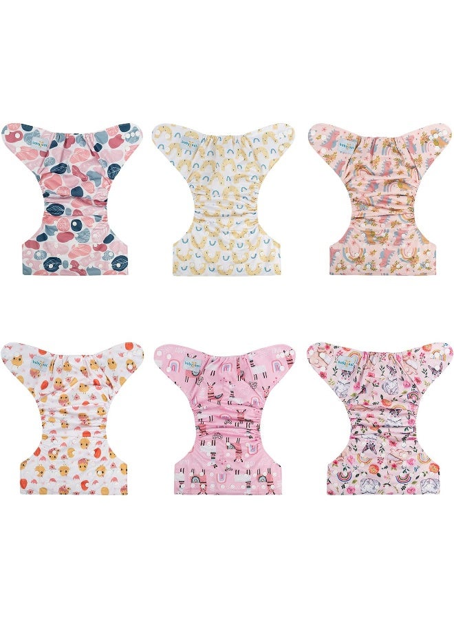 babygoal Reusable Cloth Diapers 6 Pack with 10pcs Inserts, One Size Adjustable Washable Pocket Nappy Covers for Baby Girls and Boys 6FG25 - Image 3