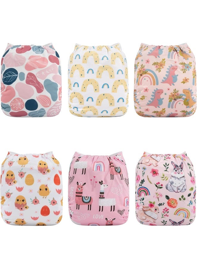 babygoal Reusable Cloth Diapers 6 Pack with 10pcs Inserts, One Size Adjustable Washable Pocket Nappy Covers for Baby Girls and Boys 6FG25 - Image 2