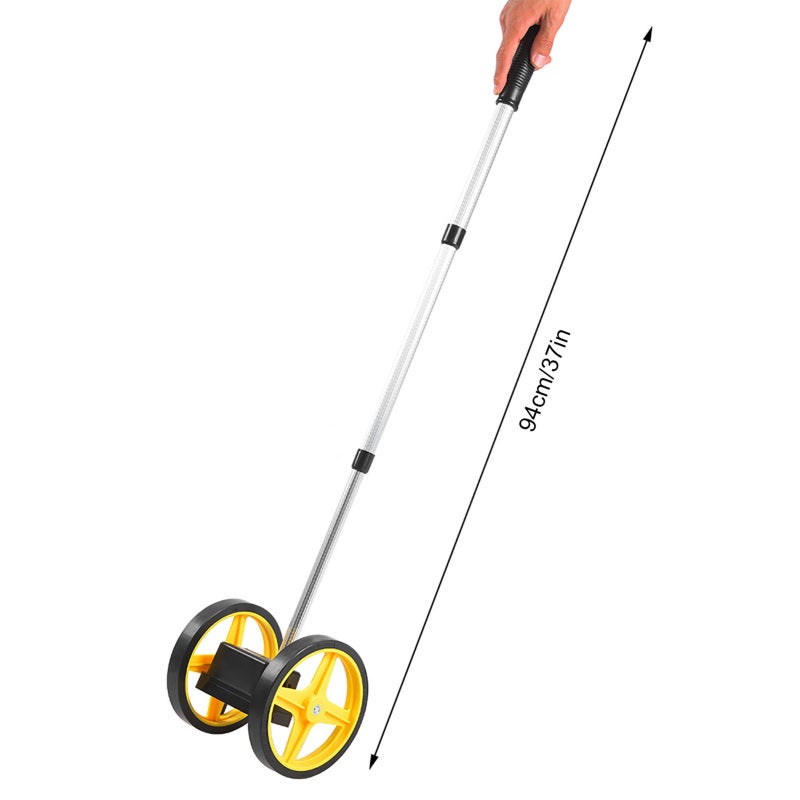 Measuring Wheel: 37in Yellow+Black+White - Versatile Two-Wheel Design For Curved Horizontal Vertical Surfaces, Gear-Based System For Precise Durable Measurements, Telescopic Ergonomic Handle With Buil - Image 2