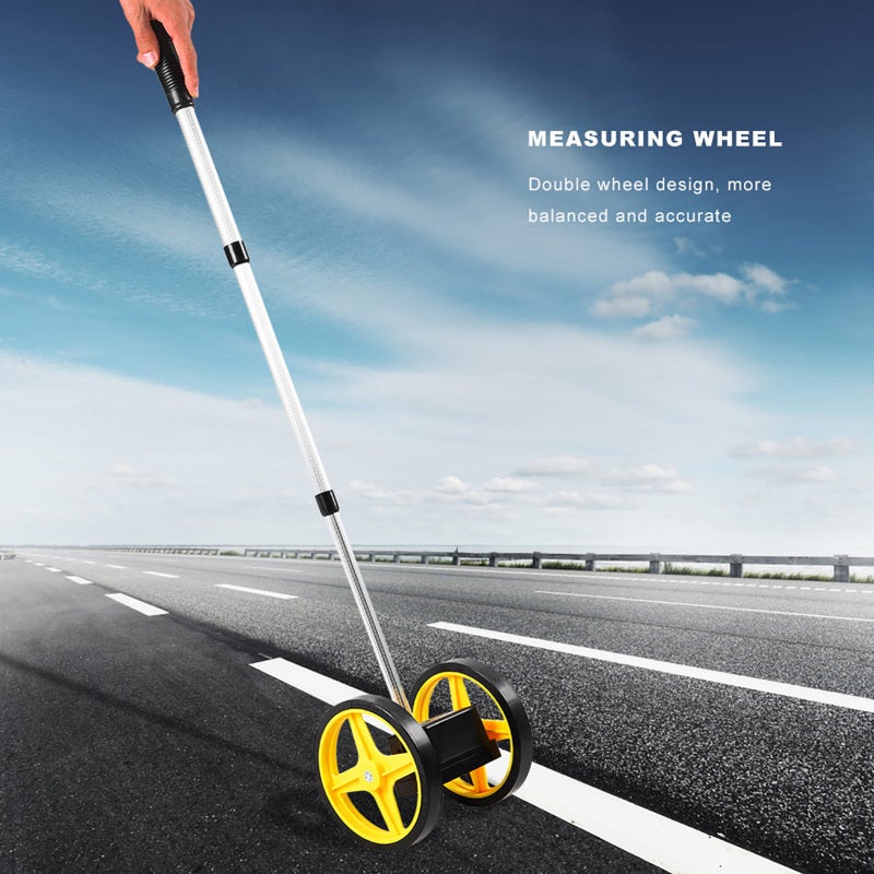 Measuring Wheel: 37in Yellow+Black+White - Versatile Two-Wheel Design For Curved Horizontal Vertical Surfaces, Gear-Based System For Precise Durable Measurements, Telescopic Ergonomic Handle With Buil - Image 3