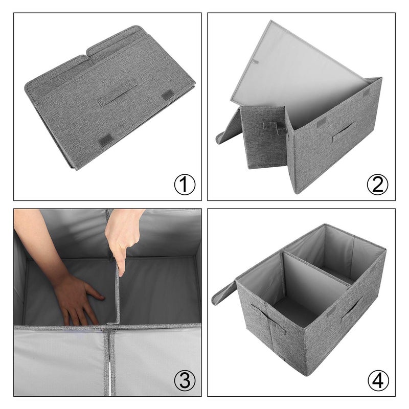 Valease 2 Pack Storage Boxes with Lids and Handles, Collapsible Linen Storage Bins Organizer Containers Baskets Cube with Removable Divider for Home Bedroom Closet Office (Cream, Large) - Image 3