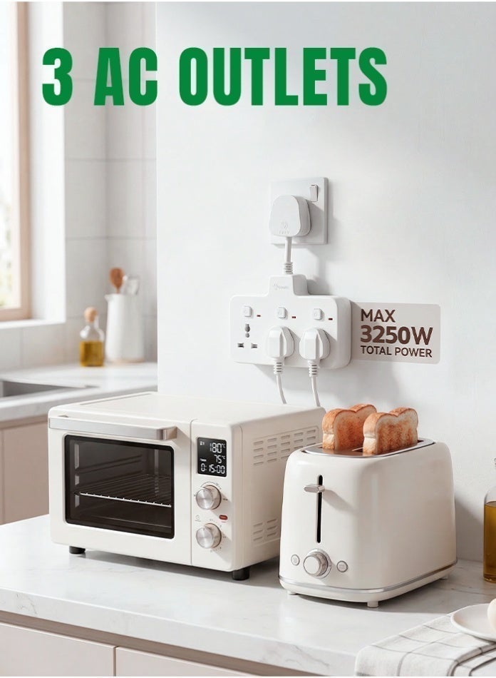 جونيو موزع طاقة جداري 3 في 1، مزود بثلاثة منافذ بمفاتيح فردية، مقبس طاقة متعدد الاستخدامات مع حماية من زيادة التيار للمنزل والمكتب - Image 4