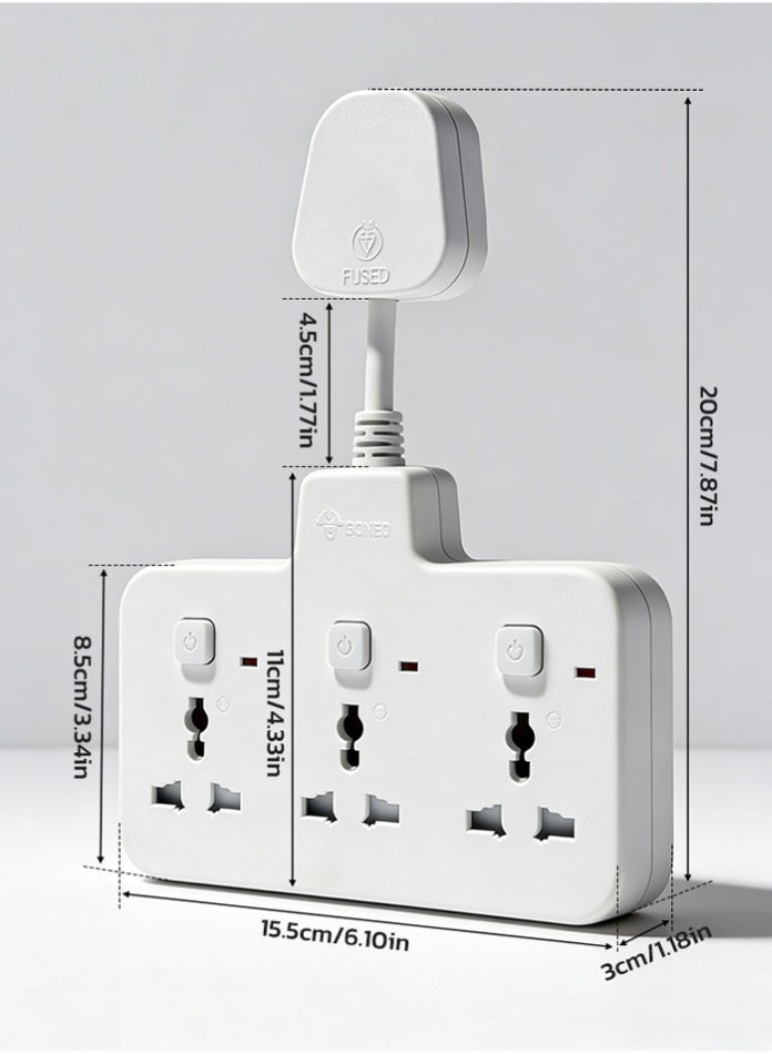 جونيو موزع طاقة جداري 3 في 1، مزود بثلاثة منافذ بمفاتيح فردية، مقبس طاقة متعدد الاستخدامات مع حماية من زيادة التيار للمنزل والمكتب - Image 2