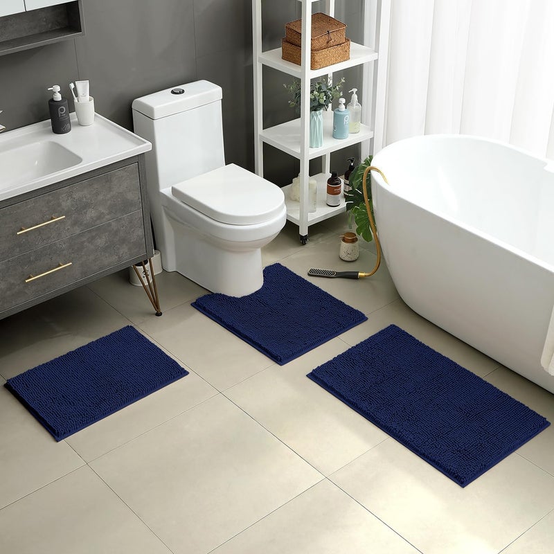 HOMEIDEAS 3 Pieces Chenille Bath Rug Set Ultra Soft Non Slip Plush Bathroom Mat Absorbent Washable Dryable for Tub - Image 2