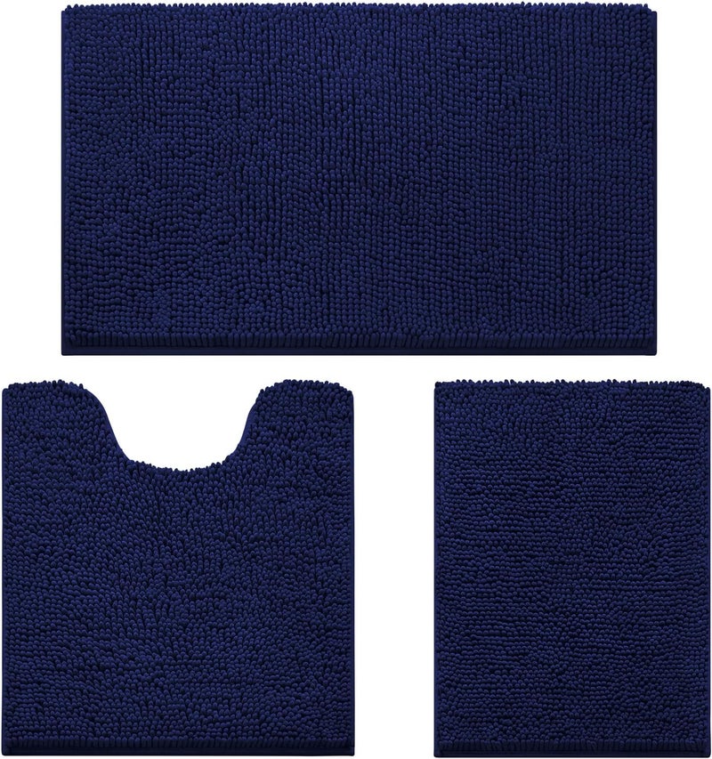HOMEIDEAS 3 Pieces Chenille Bath Rug Set Ultra Soft Non Slip Plush Bathroom Mat Absorbent Washable Dryable for Tub - Image 1