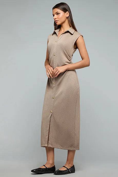أر أند بي Textured Sleeveless Shirt Dress