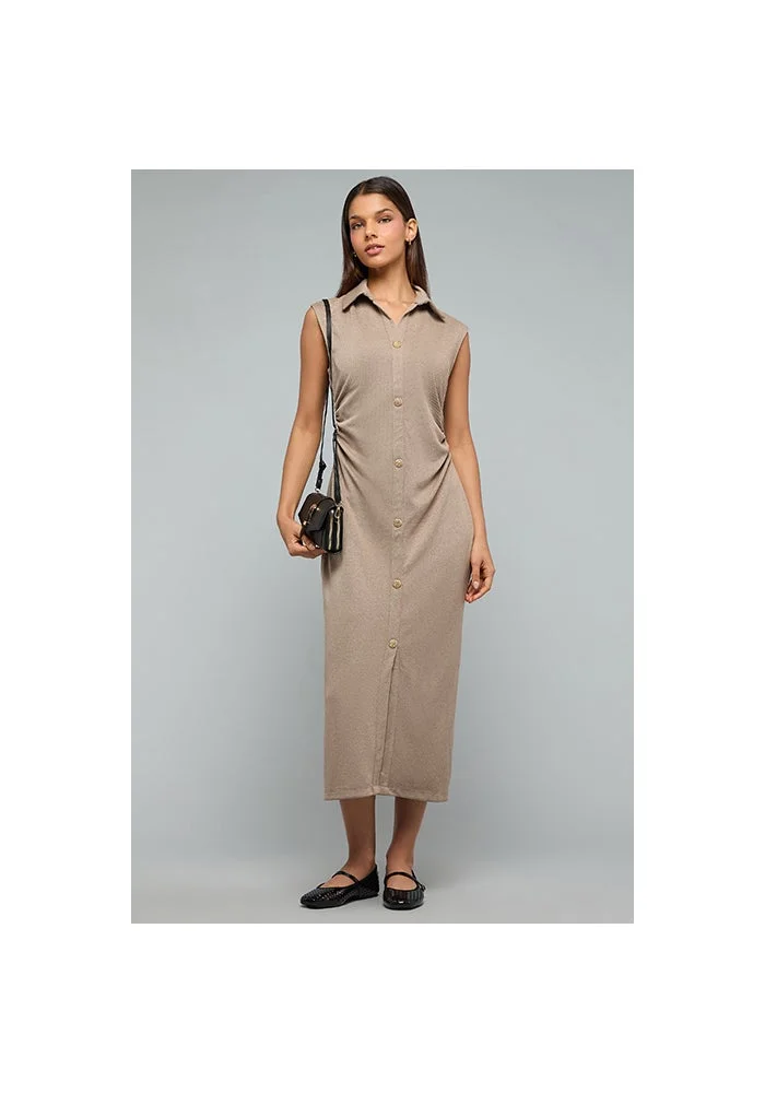 أر أند بي Textured Sleeveless Shirt Dress