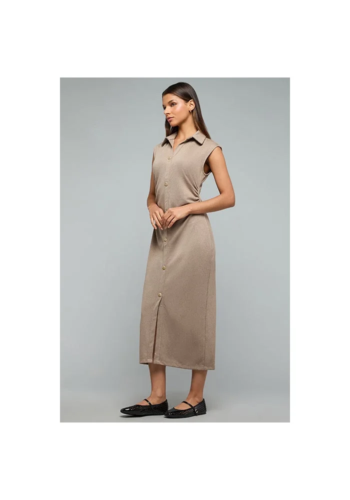 أر أند بي Textured Sleeveless Shirt Dress