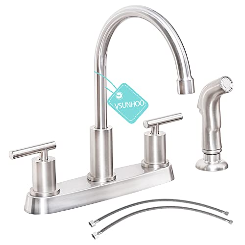 Vsunhoo Kitchen Faucet with Sprayer, Brushed Nickel Kitchen Sink Faucet, 3 or 4 Hole RV Faucet for Kitchen Sink, Stainless Steel Touch Kitchen Faucet with Side Sprayer, TDLKF024L - Image 1