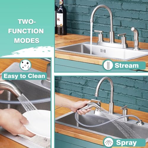 Vsunhoo Kitchen Faucet with Sprayer, Brushed Nickel Kitchen Sink Faucet, 3 or 4 Hole RV Faucet for Kitchen Sink, Stainless Steel Touch Kitchen Faucet with Side Sprayer, TDLKF024L - Image 4