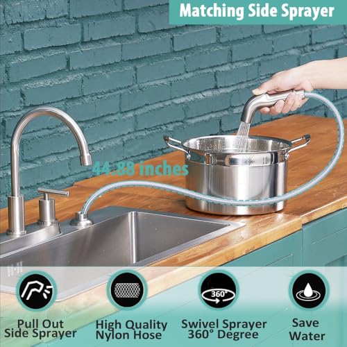 Vsunhoo Kitchen Faucet with Sprayer, Brushed Nickel Kitchen Sink Faucet, 3 or 4 Hole RV Faucet for Kitchen Sink, Stainless Steel Touch Kitchen Faucet with Side Sprayer, TDLKF024L - Image 3