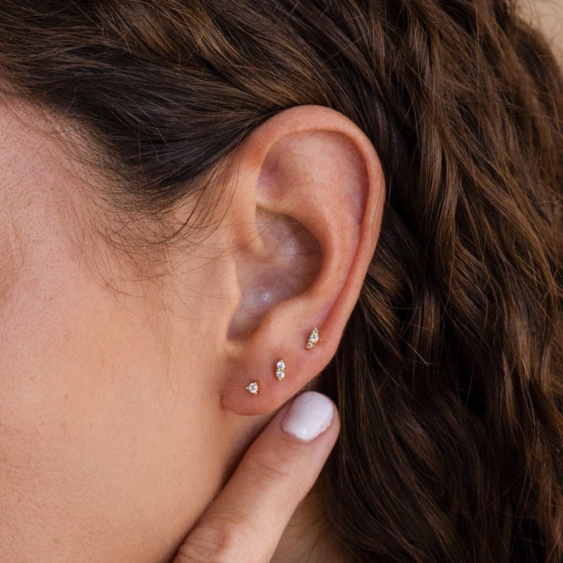 ShineRose Flat Back Cartilage Earrings For Women Stud Tragus Helix Nose Piercing Jewelry Conch Threadless 18G Titanium Surgical Steel Hypoallergenic 14K Gold plated CZ Silver Small Tiny Round CZ Studs (Gold( Threadless ), 18G-6mm) - Image 4