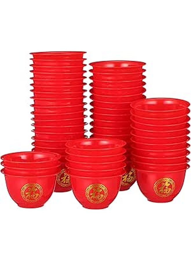 50pcs Red Chinese Wine Shot Glasses With Fu Character For Wedding Party Festival Toast - Image 1