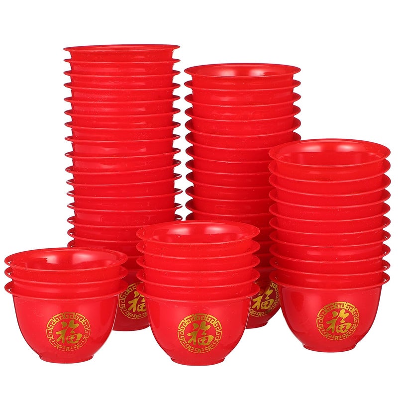 50pcs Red Chinese Wine Shot Glasses With Fu Character For Wedding Party Festival Toast - Image 2