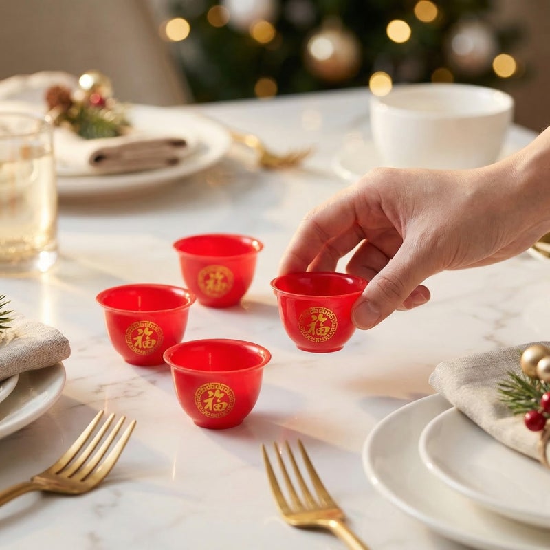 50pcs Red Chinese Wine Shot Glasses With Fu Character For Wedding Party Festival Toast - Image 5
