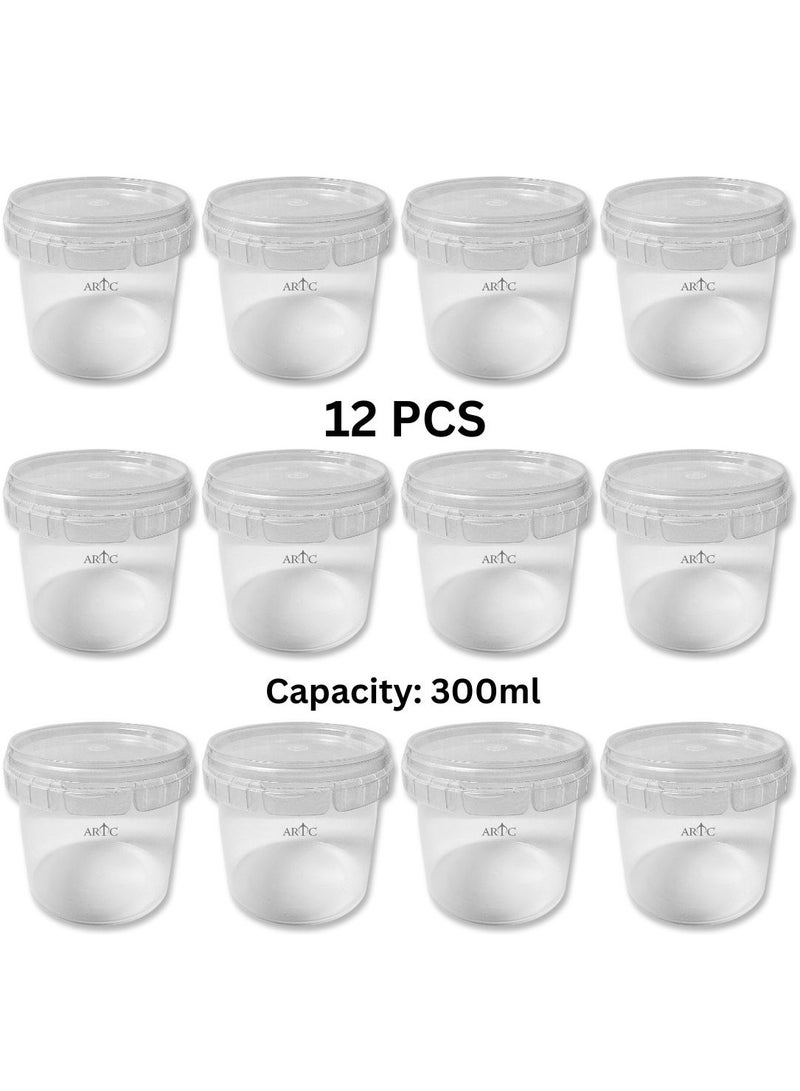 ARTC 300ml Clear Plastic Jar Bottle Pack of 12pcs with Airtight Lid | PP Food Grade Microwave & Freezer Safe Storage Container | Temperature Resistant -20°C to 100°C | Spice Jar, Perfume Storage, Dry Food Packing, Shipping & Retail Supply | Leak Proof Reusable Jar for Shops, Factories, Restaurants & Cafes - Image 1
