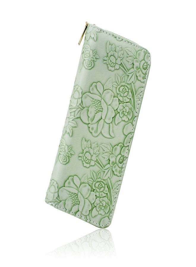 WisePoint Womens Wallet, PU Leather Wallets for Women, Long Ladies Wallet Womens Card Wallet with Flower, Fashion Clutch Wallet for Travel, Dating, Shopping, Party (green) - Image 1