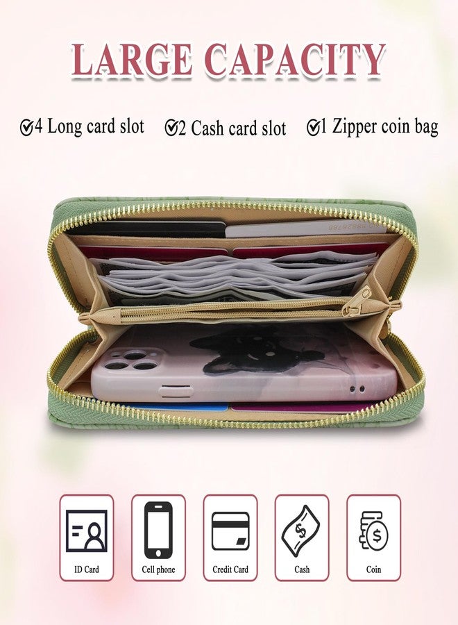 WisePoint Womens Wallet, PU Leather Wallets for Women, Long Ladies Wallet Womens Card Wallet with Flower, Fashion Clutch Wallet for Travel, Dating, Shopping, Party (green) - Image 3