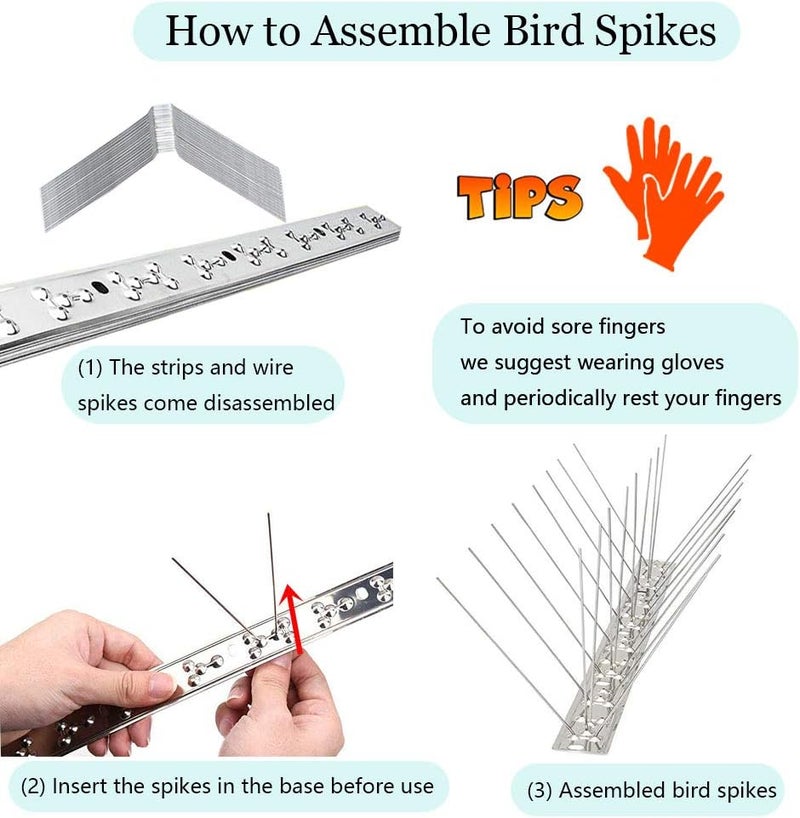 PANGCH Bird Spikes,Stainless Steel Bird Spikes Metal Bird Spikes Fence Spikes Easy to Install - 5 Strips 4.1 Feet Coverage - Image 3