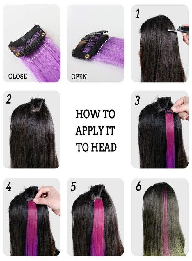 Fapiwen Hair Extensions, Fapiwen 6pcs Hair Streak Colored Extension, Wig For Women, Hair Extension Clips For Women, Wigs Long Straight Rainbow Color Hair Extensions For Kids Girls In Festival Party - Image 5
