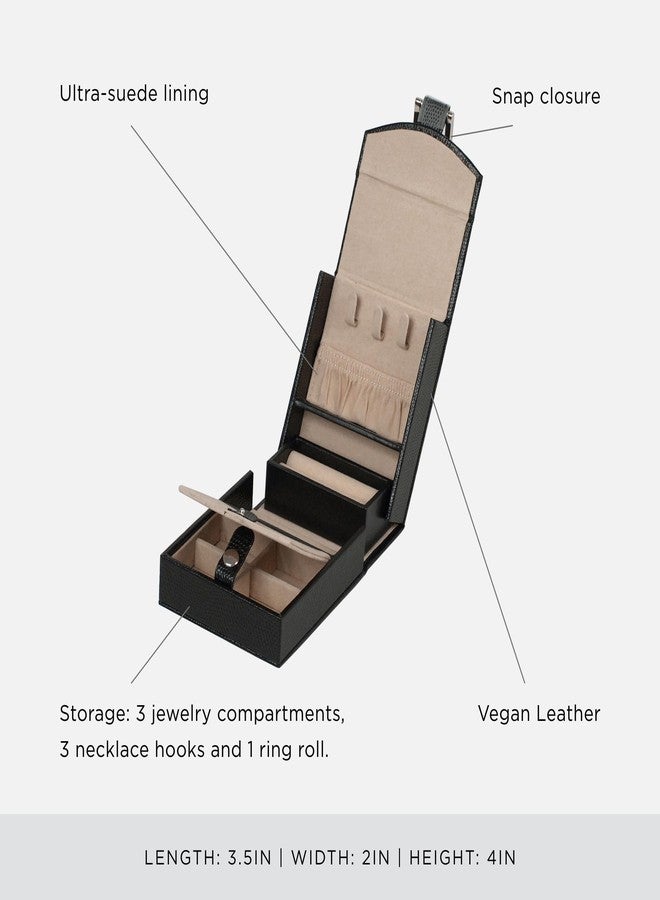 Wolf Designs WOLF Heritage Fold-Out Jewelry Box, Black - Three Compartments, One Ring Roll + Three Necklace Hooks - Image 4