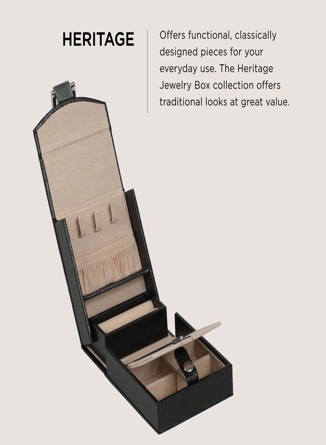 Wolf Designs WOLF Heritage Fold-Out Jewelry Box, Black - Three Compartments, One Ring Roll + Three Necklace Hooks - Image 2