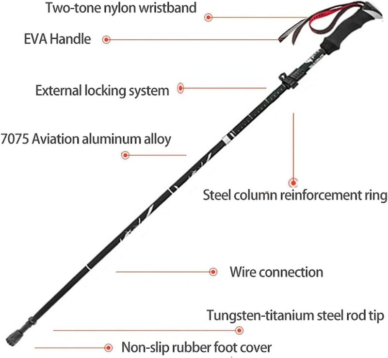 Goodern Cross-location transit friendly build Goodern Collapsible Trekking Poles,Lightweight Travel Hiking Poles Aluminum Alloy Walking Sticks for Hiking with Telescopic & Foldable Tri-fold Design with EVA Grip for Women Men,Hiking,Camping-Black Modern color selections - Image 3