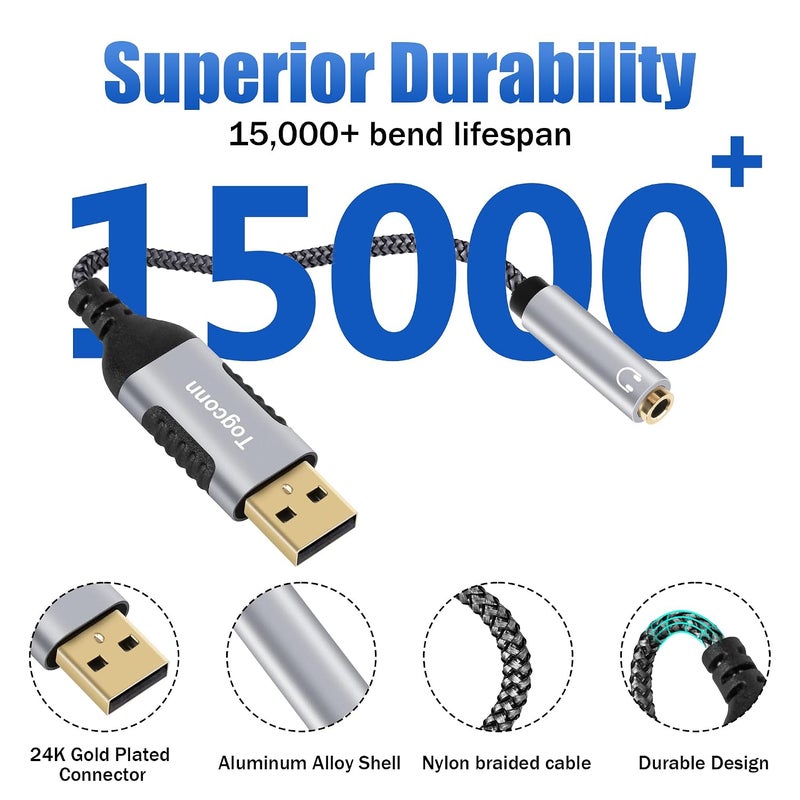 Togconn محول USB A إلى مقبس سماعة الرأس 3.5 ملم أنثى - Image 2