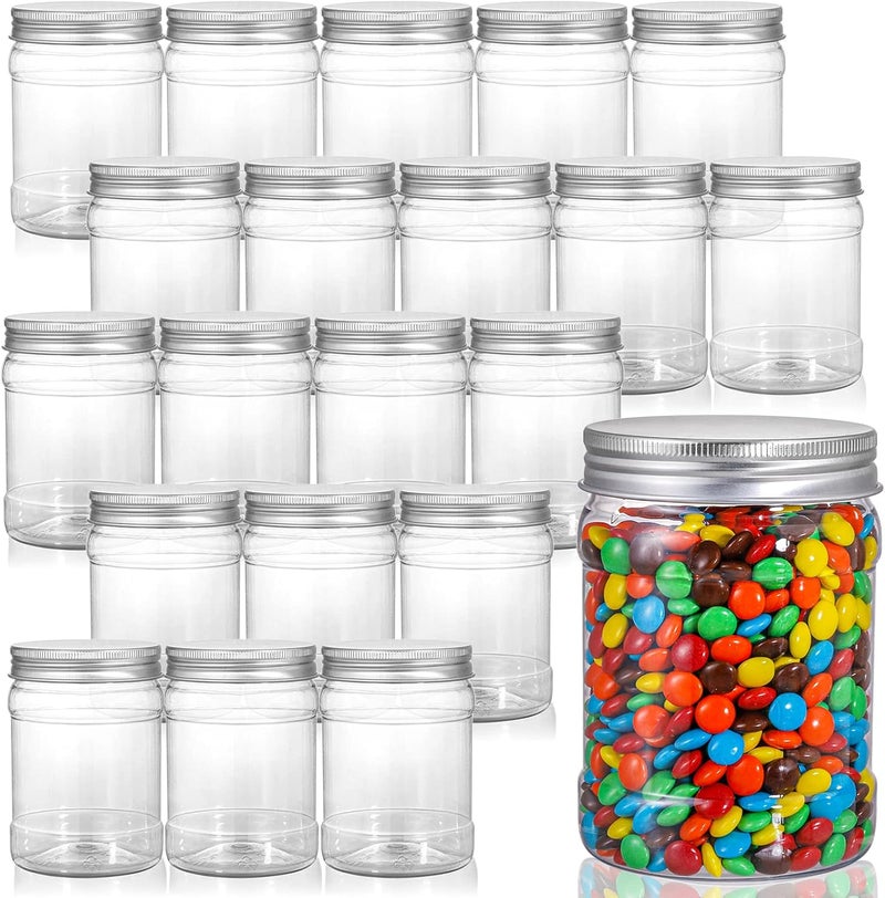 Fasmov 21 Pack 12 Ounce Clear Plastic Food Containers Jars with Screw On Lids, Round Empty Plastic Slime Storage Containers for Kitchen & Household Storage - BPA Free - Image 1