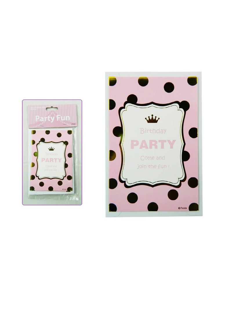 PARTY FUN بطاقات دعوة مكونة من 6 قطع، باللونين الذهبي والوردي، تضفي البهجة على كل دعوة  - Image 2