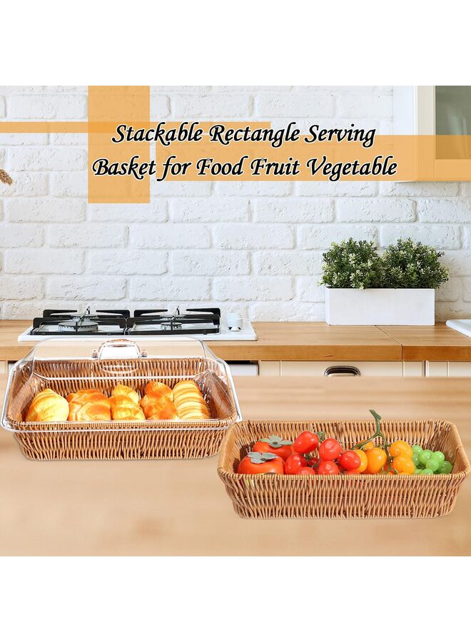 LAMAY 2 Set Wicker Bread Baskets for Serving with Acrylic Lids Woven Imitation Rattan Bread Basket Rectangular with Cover for World Baking Day Fruit Food Serving (9.8''*13.7'') - Image 3