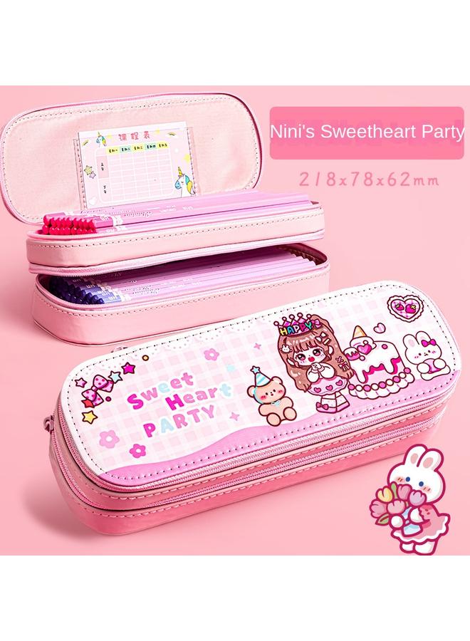 Bluejw Large Capacity Pencil Case Multifunctional Third Grade Double-layer Pencil Case High Color Value Waterproof Storage Pencil Case For Girls - Image 1