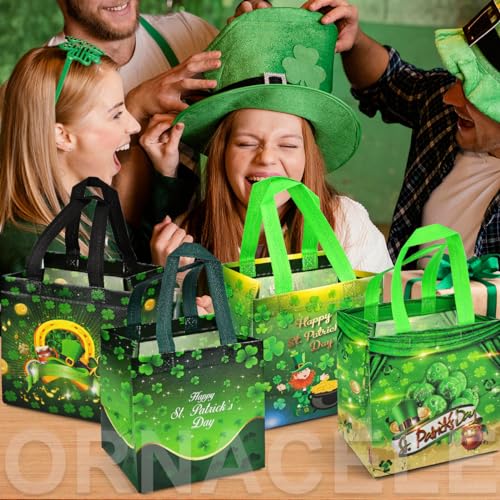 ORNACELE 4PCS Saint Patricks Day Bags, St Patricks Day Tote Bags with Handles, Party Favor Container, Non-Woven St Paddy Day Bags for Gift Wrapping, Irish Party Supplies, 7.9"×7.9"×5.9" - Image 5