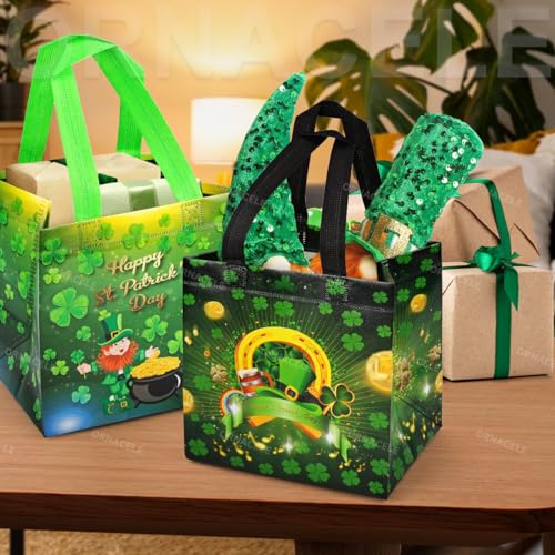 ORNACELE 4PCS Saint Patricks Day Bags, St Patricks Day Tote Bags with Handles, Party Favor Container, Non-Woven St Paddy Day Bags for Gift Wrapping, Irish Party Supplies, 7.9"×7.9"×5.9" - Image 3
